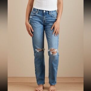 American Eagle Light Blue Curvy Straight Ripped Jeans 4 Short